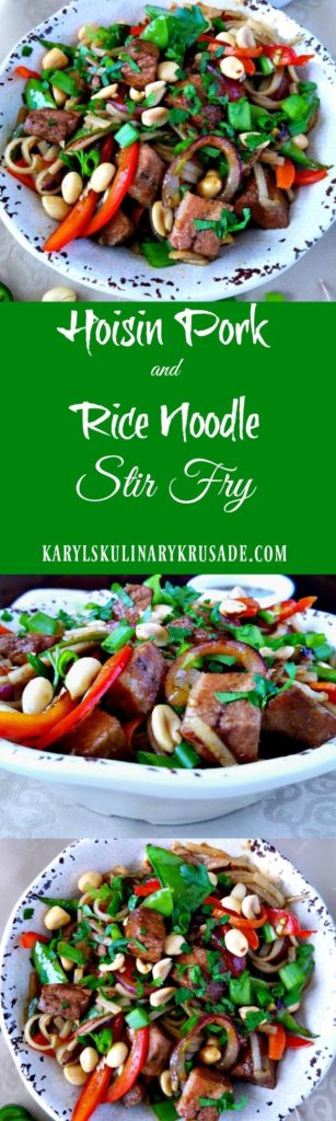 Hoisin Pork and Rice Noodle Stir Fry is a great way to use up leftover (or not) pork . Marinating the pork adds flavor and tenderness, and creates a delicious, satisfying Asian-inspired meal Hoisin Pork and Rice Noodle Stir Fry - Karyl's Kulinary Krusade