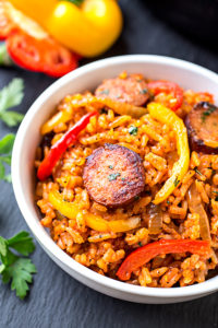 Smoked Sausage & Red Rice Skillet by The Cozy Apron