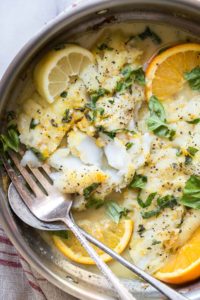 Pan Fried Cod in a Citrus & Basil Butter Sauce by Foodness Gracious