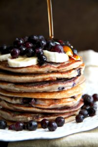 Blueberry Banana Greek Yogurt Pancakes by Running with Spoons