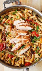 Creamy Chicken Alfredo Pasta with Bell Peppers, Asparagus & Sun Dried Tomatoes by Julia's Album