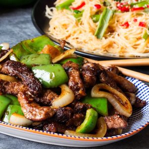 Black Pepper Steak with Chili Lime Noodles by Kitchen Sanctuary
