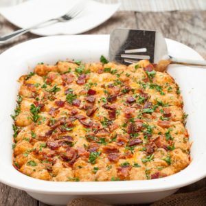 Cheesy Tater Tot Breakfast Casserole by Chew Out Loud