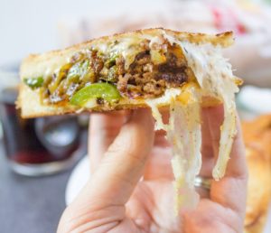 Ground Philly Cheesesteak Grilled Cheese by Dinner, Then Dessert