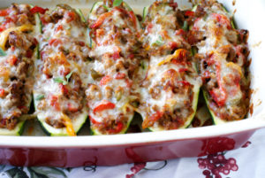 Sausage, Pepper & Onion Stuffed Zucchini Boats by The Two Bite Club
