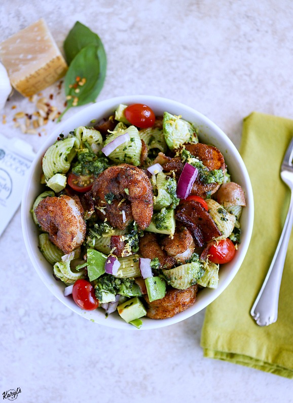 Blackened Shrimp Pesto Pasta Salad - Karyl's Kulinary Krusade Blackened Shrimp Pesto Pasta Salad - Karyl's Kulinary Krusade