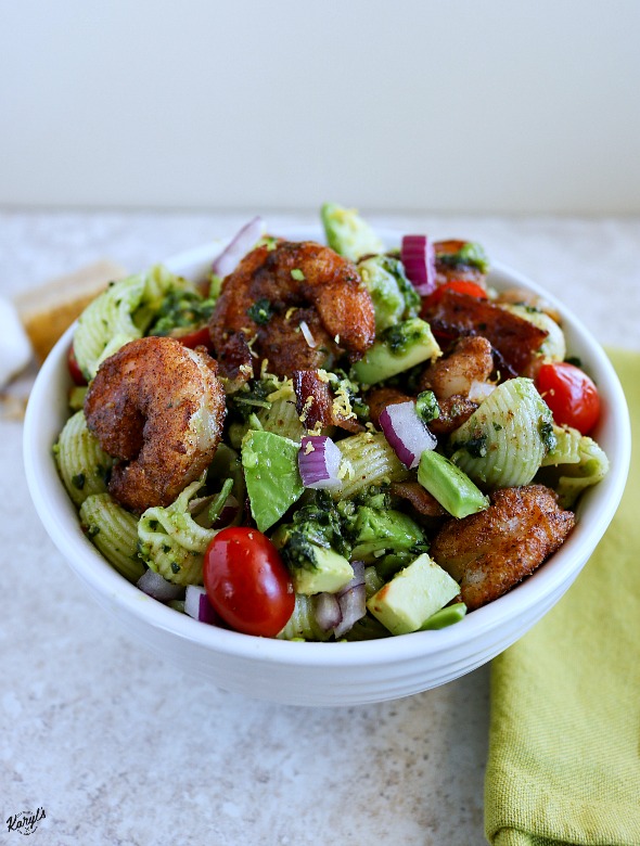 Blackened Shrimp Pesto Pasta Salad - Karyl's Kulinary Krusade Blackened Shrimp Pesto Pasta Salad - Karyl's Kulinary Krusade