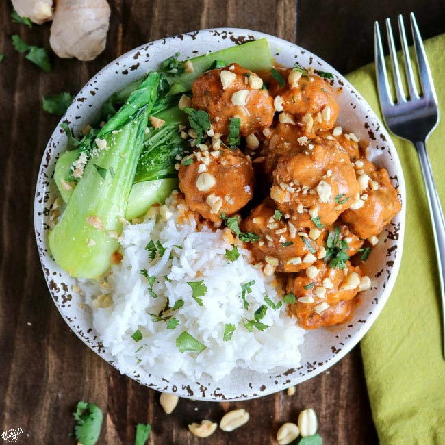 Red Curry Chicken Meatball Bowl - Karyl's Kulinary Krusade