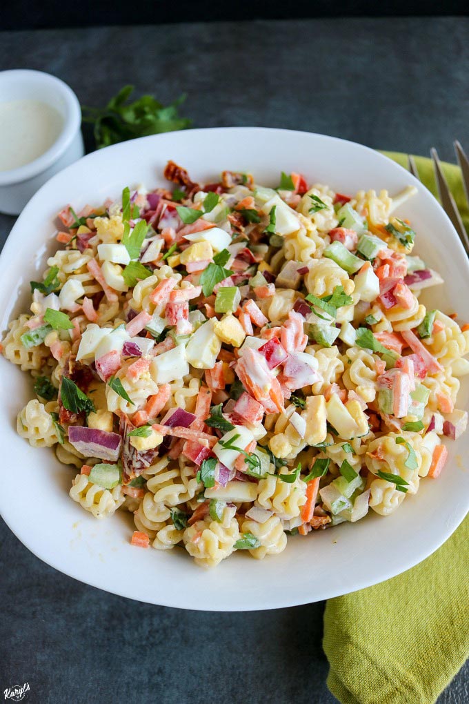 close up shot of finished macaroni salad