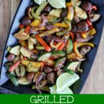 overhead shot of finished fajitas in a cast iron skillet