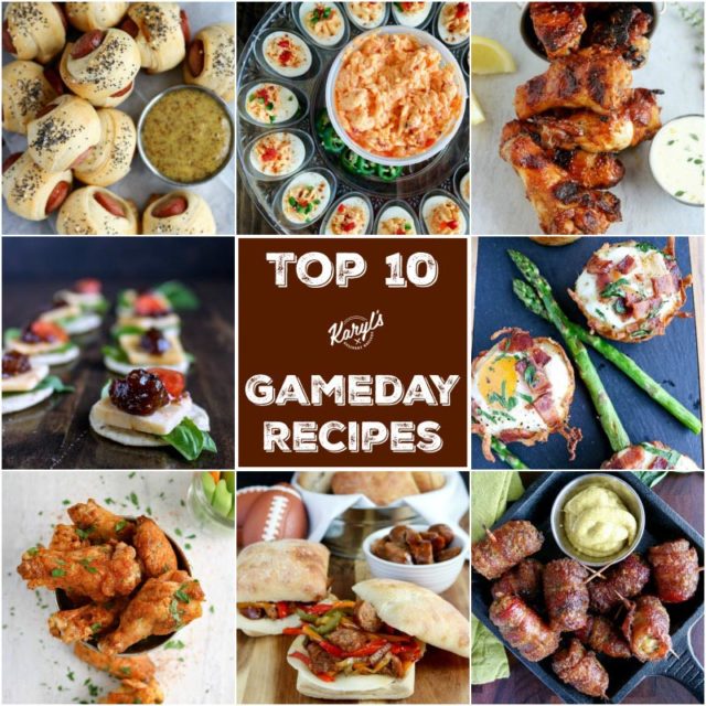 My Top 10 Gameday Recipes. All of these recipes will make you the star of your gameday tailgate or game watch party! All recipes are easy to make #gamedayfood #tailgatefood #gamedayrecipes #appetizers #fingerfood #partyfood #karylskulinarykrusade
