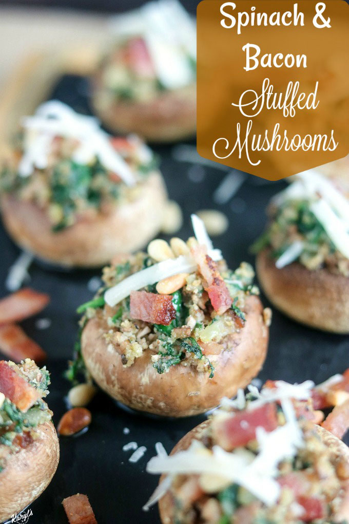 Spinach and Bacon Stuffed Mushrooms are a perfect party appetizer. Fill plump white mushroom caps with the easy, make-ahead filling, and they're fresh out of the oven in about 20 minutes #appetizer #easyappetizer #gamedayfood #tailgatefood #bitesized #mushrooms #stuffedmushrooms #spinach #bacon #pinenuts #karylskulinarykrusade Spinach and Bacon Stuffed Mushrooms are a perfect party appetizer. Fill plump white mushroom caps with the easy, make-ahead filling, and they're fresh out of the oven in about 20 minutes #appetizer #easyappetizer #gamedayfood #tailgatefood #bitesized #mushrooms #stuffedmushrooms #spinach #bacon #pinenuts #karylskulinarykrusade