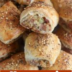close up shot of a stack of finished sausage rolls